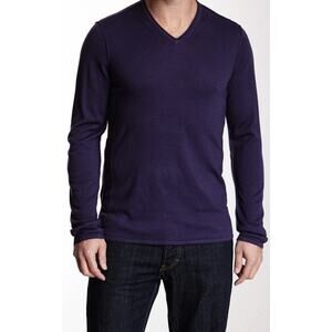 JOHN VARVATOS merino wool dark gray long sleeve pintuck lightweight sweater top